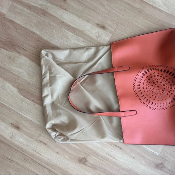 Neiman Marcus Tangerine Faux Leather Tote - Picture 9 of 11